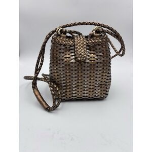 Vintage CEM Golden Leather Woven Bag, Crossbody Bag.‎ Long Strap 2979